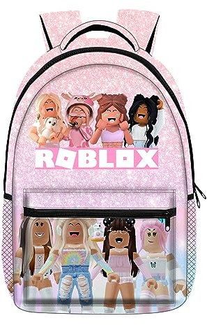 MAJEQZGY Roblox Zaino da scuola per bambini con stampa 3D, per ragazzi e ragazze, 16 pollici, grande capacità, zaino da viaggio, borsa per la scuola per bambini, Glitter rosa, 41 x 30 x 14 cm / 16,1 x