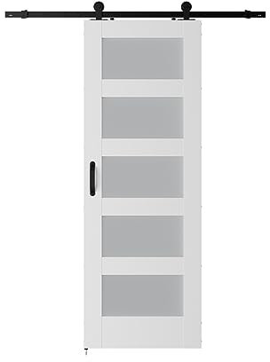 Barn Door Hardware Kit, 5-Panel Glass Barn Door with Sliding Door Hardware Kit & Handle, Wooden Solid MDF Core & Eco Water-Proof PVC Veneer, White,Sliding Door Kit(30x84 in)