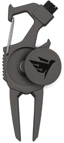 SWIFTEE Golf Divot Pitch Mark Repair Tool 7-in-1 - Club Holder, Brush, Clip Buckle, Groove Cleaner, Bottle Opener, Ball Marker, Divot Tool - Gift Box Included (Matte Black)