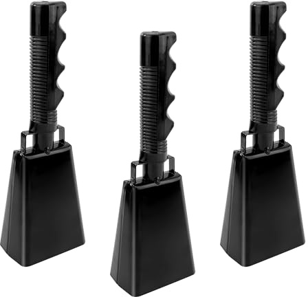 Aramanara 3 Pcs Metal Cowbell for Sports Events, 8.6 in Noise Maker Cowbell | Black Cowbell with Handle, Cheering Loud Hand Call Bell for Football Match Stadiums Party Farm Marathon