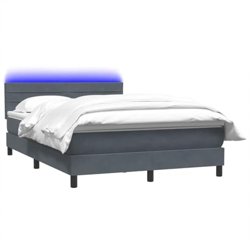 vidaXL Boxspringbett mit Matratze & LED Dunkelgrau 140x220 cm Samt, Bett, Bettrahmen, Doppelbett, Schlafzimmermöbel, Lattenrost, Samtbett, Polsterbett