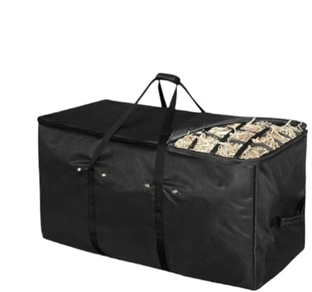 Heavy Duty Hay Balltasche, extra groß, wasserdicht, Oxford, Slow Feed Storage Carrier, 112 x 55 x 45 cm, ideal für Barn, stabil & Livestock Feeding, Schwarz