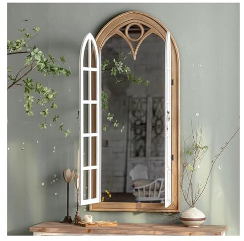 zklaseot Specchio da Parete Ad Arco con Vetro per Finestra in Legno, Specchio da Appendere con Vetro per Finestra, Specchi con Cornice in Legno Anticato da Parete, Finestre Apribili