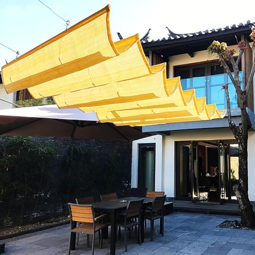 Asiwnshw Einziehbare Sonnenschutz-Überdachung, Teleskop-Pergola-Markise, verschiebbares Wellen-Sonnensegel für Terrassendecks, Gartenpavillons im Freien, mit Lichtleiste und Montagesatz(1.5x4m)