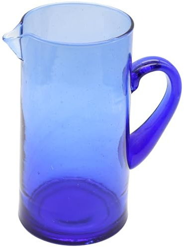 Jarra de agua de cristal – jarra de zumo de 1 litro de agua | con asa azul