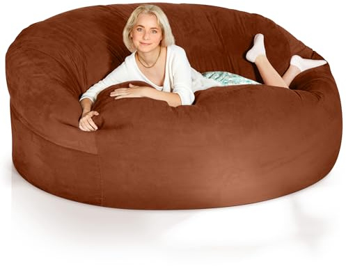Green Bean Jumbo Max Riesensitzsack mit Memory-Schaum Flockenfüllung – Sitzsack XXL aus flauschigem Velours in 6ft (180x120cm) Braun – Indoor Lounge-Sitzsack waschbar & gemütlich