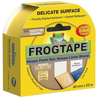 Frog Tape Yellow Delicate Surface Painters Masking Tape 48mm x 55m. Indoor painting and decorating for sharp lines and no paint bleed