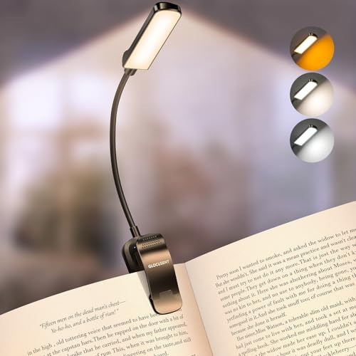 Glocusent Luz de Lectura para Libros, 13 LED, 20 LED, recargable USB-C | 120 Horas, 120H, portátil, modo SOS, ajuste flexible, pinza estable, para niños y lectura nocturna