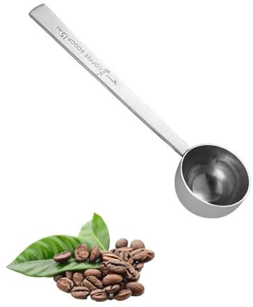 HUVZOR Cuchara de café de 15 ml, cuchara dosificadora de acero inoxidable con mango extra largo para café molido, granos, polvo, expreso, ideal para botes grandes, vasos, latas