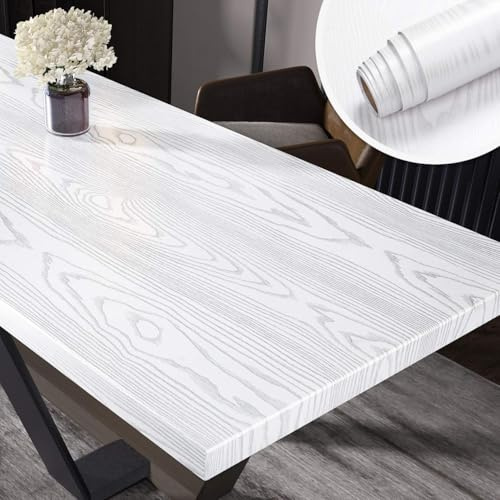 Yenhome Folie Holzoptik Selbstklebend Weiß 40x500cm Klebefolie für Möbel Holzoptik Weiß Matt Arbeitsplatte Küche Schränke Fensterbänke Selbstklebende Holzfolie Eiche für Möbel Tisch Schrank Tür