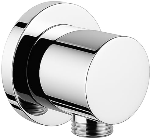 Daloual Wandanschlussbogen rund ½ Zoll – Messing verchromt mit frei verstellbarer Schubrosette, innenliegender Dichtung & Rückflussverhinderer – langlebige Chromoberfläche, Anschlussbogen für Dusche