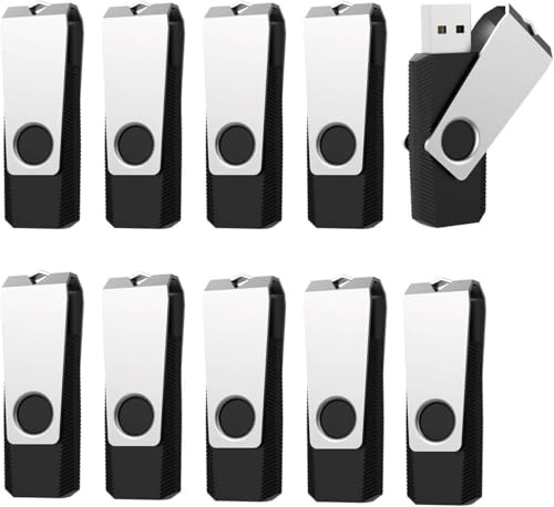 Vansuny Memoria USB de 1 GB, 10 unidades, 2.0, con tapa de metal, para ordenador, ordenador portátil, PC, TV, radio de coche, color negro