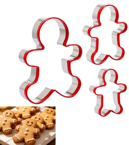 Molde Galletas Navidad,3 PCS Cortador Hombre Jengibre Acero Inoxidable,Moldes Galletas Muñeco Jengibre para Repostería,Galleta Tostadas Fondant Acero Inoxidable