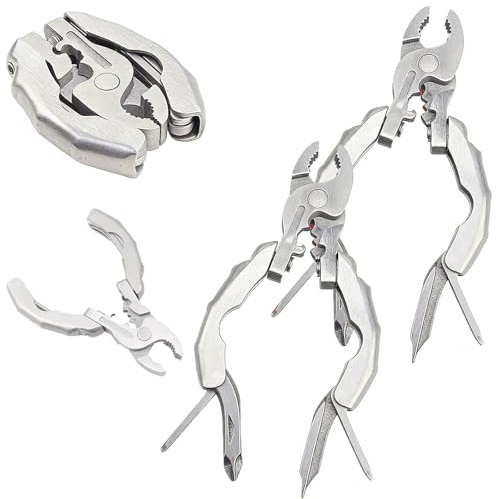 9-in-1 Keychain Multitool Pliers, Compact Pocket Tool, Stainless Steel Mini Folding Gear, Screwdrivers, Wire Cutter, Stripper, Crimper, Bottle Opener, Camping Hiking Repair (2pcs)