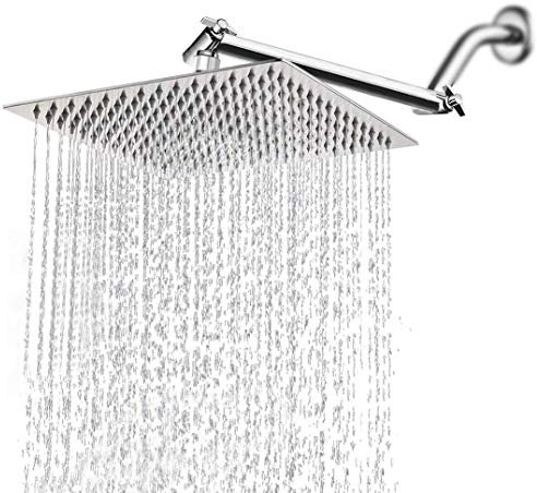 HarJue Duschkopf mit 27,9 cm verstellbarem Brausearm, Edelstahl Regendusche mit Arm, großer Regenwasserfall-Duschkopf 12'' Shower Head 11'' Shower Arm 12'' Square Shower Head + 11'' Adjustable Arm