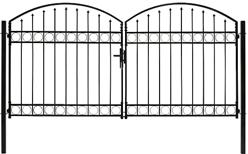 vidaXL Zauntor mit Gewölbter Spitze Doppelflügeltor Metalltor Gartentor Gartenzaun Tor Pforte Doppeltor Hoftor Einfahrtstor Stahl 300x150cm Schwarz