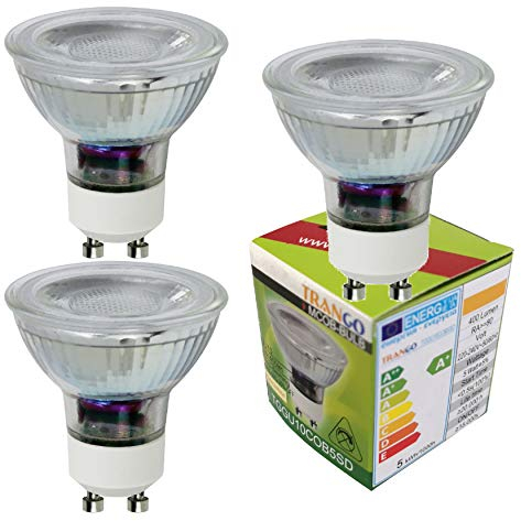 Trango 3er Set GU10COB*3 LED Leuchtmittel 5 Watt GU10-400 Lumen Lampenfassung 3000K warmweiß Glühlampen zum Austauschen von herkömmlichen Halogen Lampen, Reflektorform