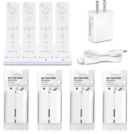 Replacement for Wii Remote Controller Charger, for 4 in 1 Wii Charging Dock Station with 4PCS 2800mAh Rechargeable Batteries for Wii U Controller