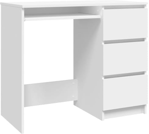 vidaXL Schreibtisch mit 3 Schubladen Computertisch Bürotisch Arbeitstisch Laptoptisch PC Tisch Büromöbel Weiß 90x45x76cm Holzwerkstoff