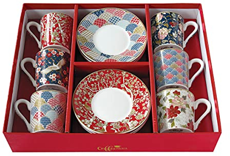 EASY LIFE Coffret de 6 Tasses 100ml + 6 sous Tasse en Porcelaine Okinawa