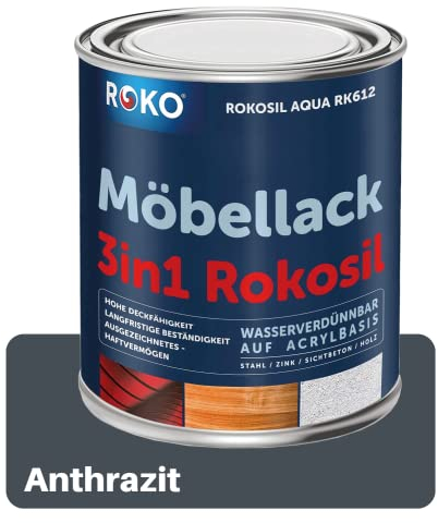ROKO Möbellack - 3,6 Kg - Anthrazit - 3in1 Möbelfarbe auf Wasserbasis - Seidenmatt - Für Holz, Metall & Kunststoff