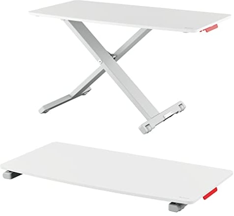 Leitz Schreibtisch-Aufsatz, Kompakter, Höhenverstellbarer Aufsatz für Laptops, TÜV- & IGR-zertifiziert, Schmal & Platzsparend, 700 x 350 mm, Ergo Cosy Serie, Weiß & Grau, 65330085