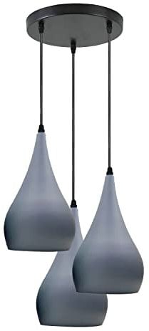 LEDSone 3 Head Ceiling Pendant Light, Modern Metal Tear Drop Ceiling Hanging Pendant Light Shade Cluster Light Fitting Fixture E27 Lighting for Living Room, Bedroom, Dining Room, Hallways (Grey)