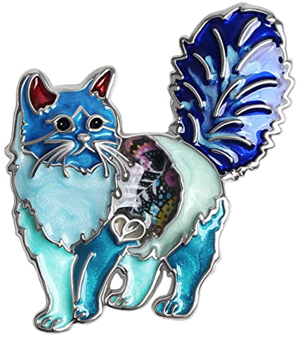 DOWAY Broche en émail motif chat floral pour femme, 38mm x 34mm, émail, Grès