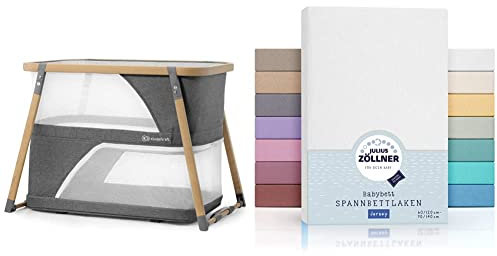 Kinderkraft Kinderreisebett 4 in 1 SOFI, Babybetten & Julius Zöllner 8320113100- Spannbetttuch Jersey für das Kinderbett, Größe: 60x120 / 70x140 cm, Farbe: weiß, 1er Pack