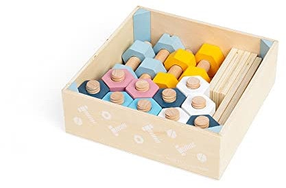 Bigjigs Toys FSC® Certified Crate of Nuts and Bolts (20pc) - Eco-Friendly Nuts and Bolts Set for 3 year Olds, Sustainable Construction Toys & Wooden Toy Tools