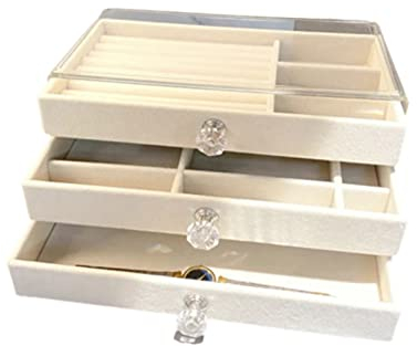 Jewellery Schmuckkästchen aus Acryl mit 3 Schubladen, Samt Schmuckkasten, Damen Schmuckaufbewahrung Schmuckbox für Ringe Ohrringe Halskette Geschenke