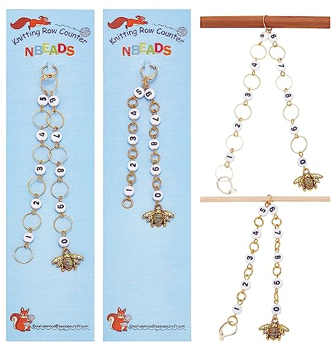 nbeads 2 STK. 2 Stile Bienen Charme Ketten Stricken, 0~9 Nummer Maschenmarkierer Acryl Perlen häkeln Stich Marker Charms für Stricken Weben Nähen Quilten Handgemachten Schmuck