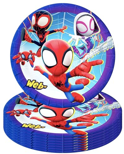 POPOYU Spiderman Decoración Cumpleaños, 16 Piezas Spiderman Cumpleaños Fiesta Set, Spiderman Vajilla Cumpleaños, Juego de Vajilla Cumpleaños Spiderman Incluir 16 Piezas 9 Pulgadas Platos de Papelcon