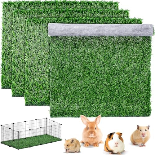 Kigley 4 Pcs Artificial Grass Guinea Pig Pee Pads Reusable 18 x 14 Inch Rabbit Grass Mat Washable Turf Fake Grass Replacement Pad for Potty Training Bunnies Chinchillas Puppies Small Pets