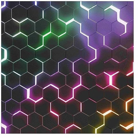 micasia Papier peint panoramique jeux vidéo Hexagones structurés avec néon 192 x 192 cm Papier-peint-intissé Déco Murale XXL Smart Tapisserie