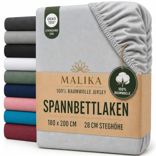 MALIKA® Spannbettlaken 140x200cm - 160x200cm Baumwolle Bettlaken Jersey Betttuch Spannbetttuch Laken - Matratzenhöhe bis 28 cm