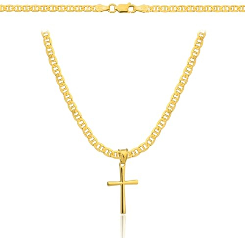 Amor Luxury Goldkette Herren 585, Kette Herren 925/585 - Königskette - Kreuz Kette 50 cm - Goldkette Kreuzkette, Herren Schmuck, Herren Geschenke - Halskette gold…