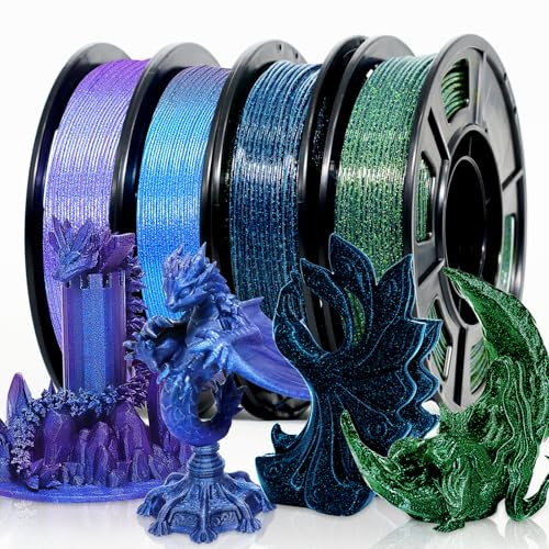 RepRapper Glitter Multicolor Mixed 250g*4 Sample Pack, Shiny Galaxy PLA Filament 1.75mm, Glow in The Dark 3D Drucker Filament, Sparkle Laser Series 3D Druck Filament für 3D Drucker