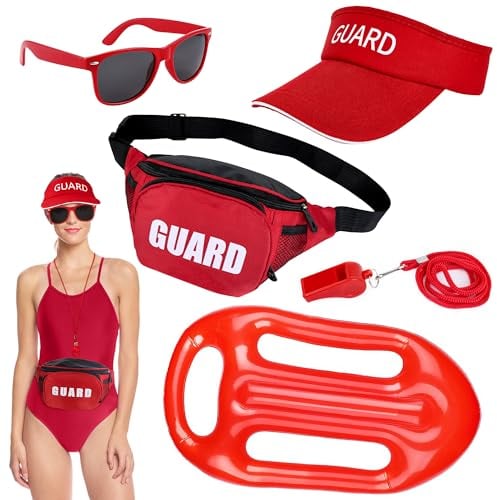 Goenb 5 Stück Life Guard Kostüm Zubehör, Rettungsschwimmer Kostüm Set Bademeister Kostüm Herren Damen Rettungsschwimmer Kostüm Set Für Fasching Karneval (Rot)