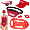 Goenb 5 Stück Life Guard Kostüm Zubehör, Rettungsschwimmer Kostüm Set Bademeister Kostüm Herren Damen Rettungsschwimmer Kostüm Set Für Fasching Karneval (Rot)