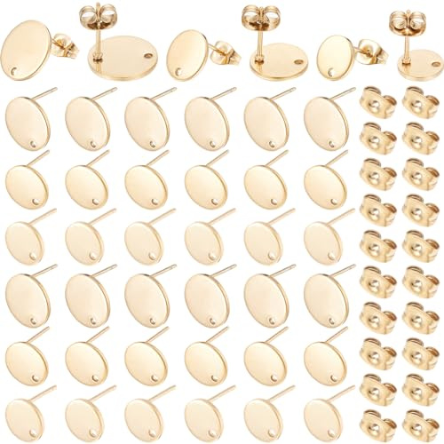 SOFPLATE 1 Box 36 Stück 3 Größen Runde Ohrstecker Edelstahl Ohrstecker Beschläge Mit Schlaufe Gold Hypoallergen Rohling Mit Schmetterling Ohrstecker Flachpolster Ohrstecker Für Schmuckherstellung Zube