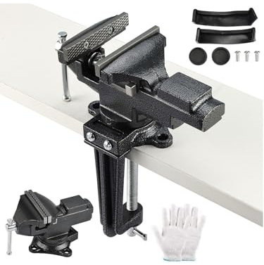Homtone 2 in 1 Table Vice, 80mm Bench Vise Home Portable Table Vise Clamp-On Vise, 360 Degrees Rotating Universal Clamp Units Vise, Black
