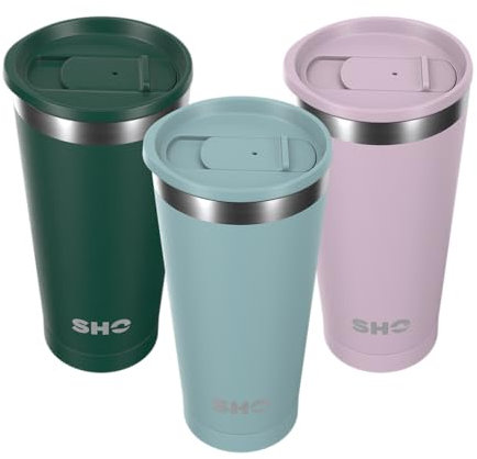 SHO Calix - Insulated Stainless Steel Coffee Cup, Travel Mug & Tumbler - Splash Proof - 500ml - 6 Hours Hot & 12 Hours Cold - Reusable, BPA Free, Thermal Vacuum Flask (Arctic Mist, 500ml)