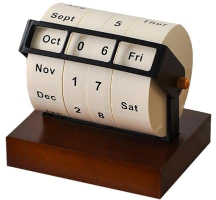 Wochendatum Kalender verstellbar - Drehbarer Tischkalender | Tischkalender | Drehbarer Kalender mit dickem Boden | Foto-Requisiten kompakter Kalender | Rad Holz