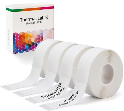 4 Rollen Etikettenband, 14 x 40 mm Thermo-Etikettenband Wasserfeste Geeignet für Etikettendrucker Drucken Sie Barcode, Name, Datum, Preis usw Geeignet für Haus, Schule, Büro (180 Etiketten/Rolle)