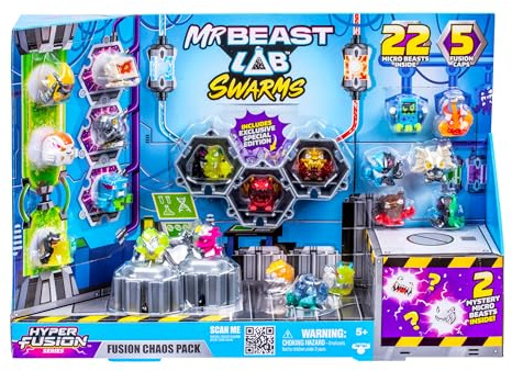 MrBeast Lab Swarms Hyper Series, Collect 100+ Unique Hyper Swarms, Chaos Pack Includes 22 Micro Beasts, 22 Collectible Stickers & 5 Caps to Build Out Your Own MrBeast Lab