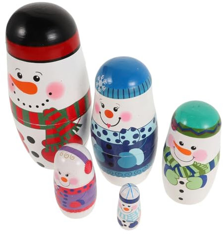 Kisangel 5 Schneemann-Matroschka Geburtstagsgeschenk Kinderpuzzle Winter Dekoration Puppe Kleinkind Dekorationen Nussknacker Rudolf das Rentier mit der roten Nase hölzern