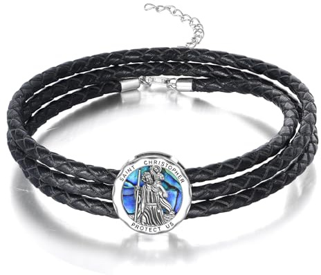 HUKKUN St. Christophorus Armband Herren Sterlingsilber St. Christophorus Medaille katholischer Schmuck Geschenk für Männer