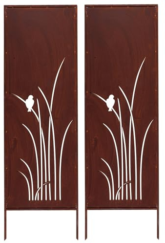 Kapaga - 2x Sichtschutz Metall - 160x50 cm - Edelrost - Rostoptik, Patina | für Garten und Terrasse - Corten, Sichtschutzelement - Sichtschutzwand - Gartendekoration Zaun - Rost (Gras mit Vogel)