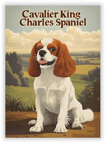 Druck-Palast Cavalier King Charles Spaniel Poster - 50x70cm - Kunstdruck - Wohnzimmer Schlafzimmer - Verspielt Einladend Natur - Hochwertiger semimatter Druck - Wanddeko ohne Rahmen für